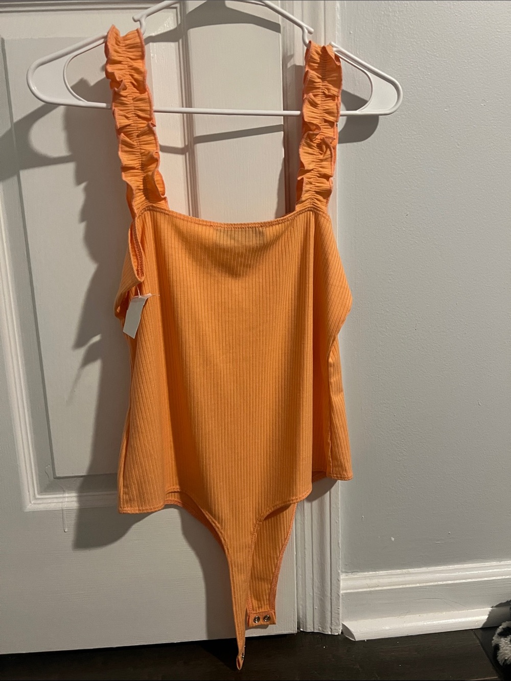 Orange Ribbed Ruffle-Strap Bodysuit - Picture 4 of 4
